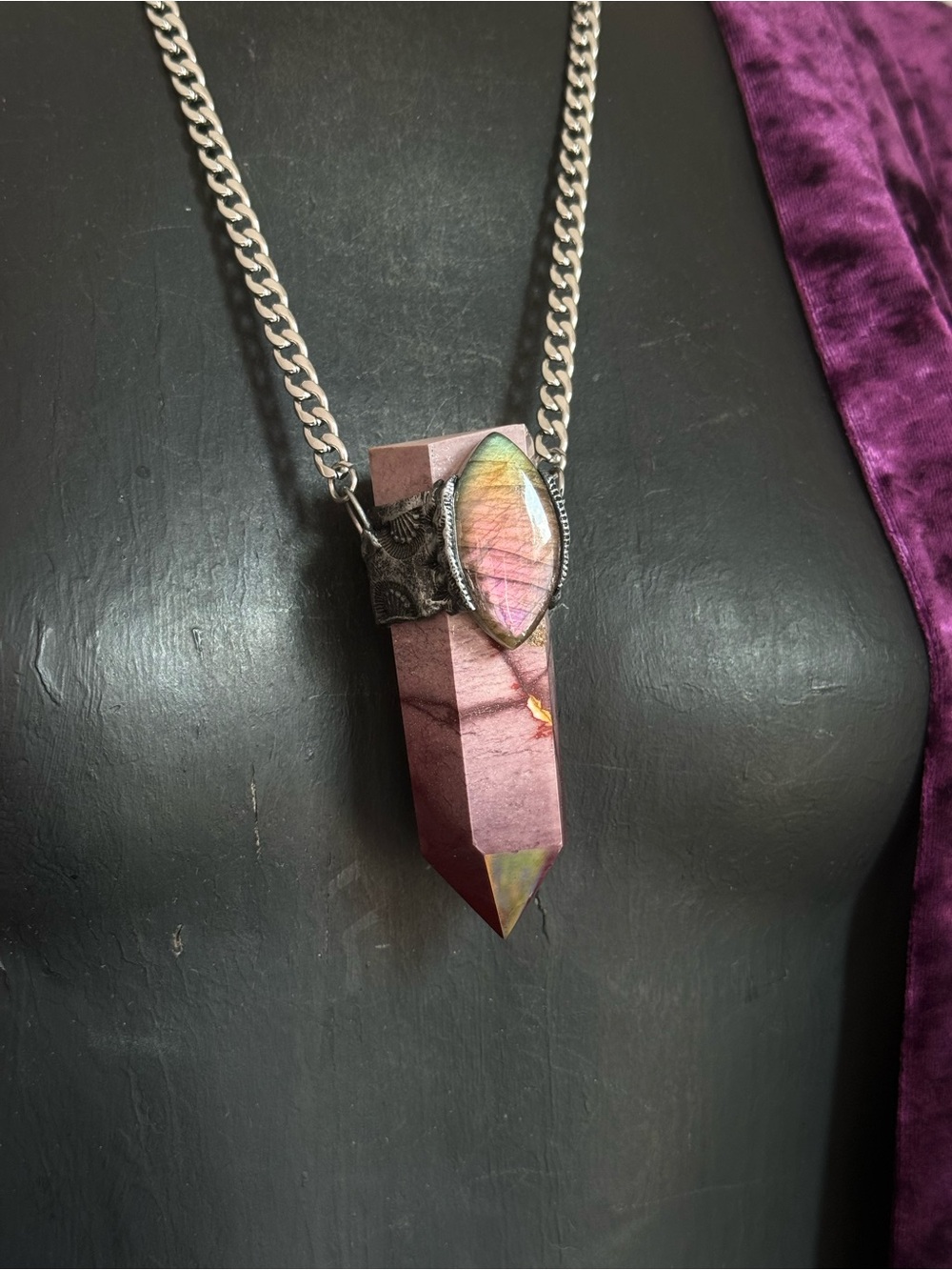 Labradorite and mookaite Jasper crystal necklace pendant chunky statement Jewelr